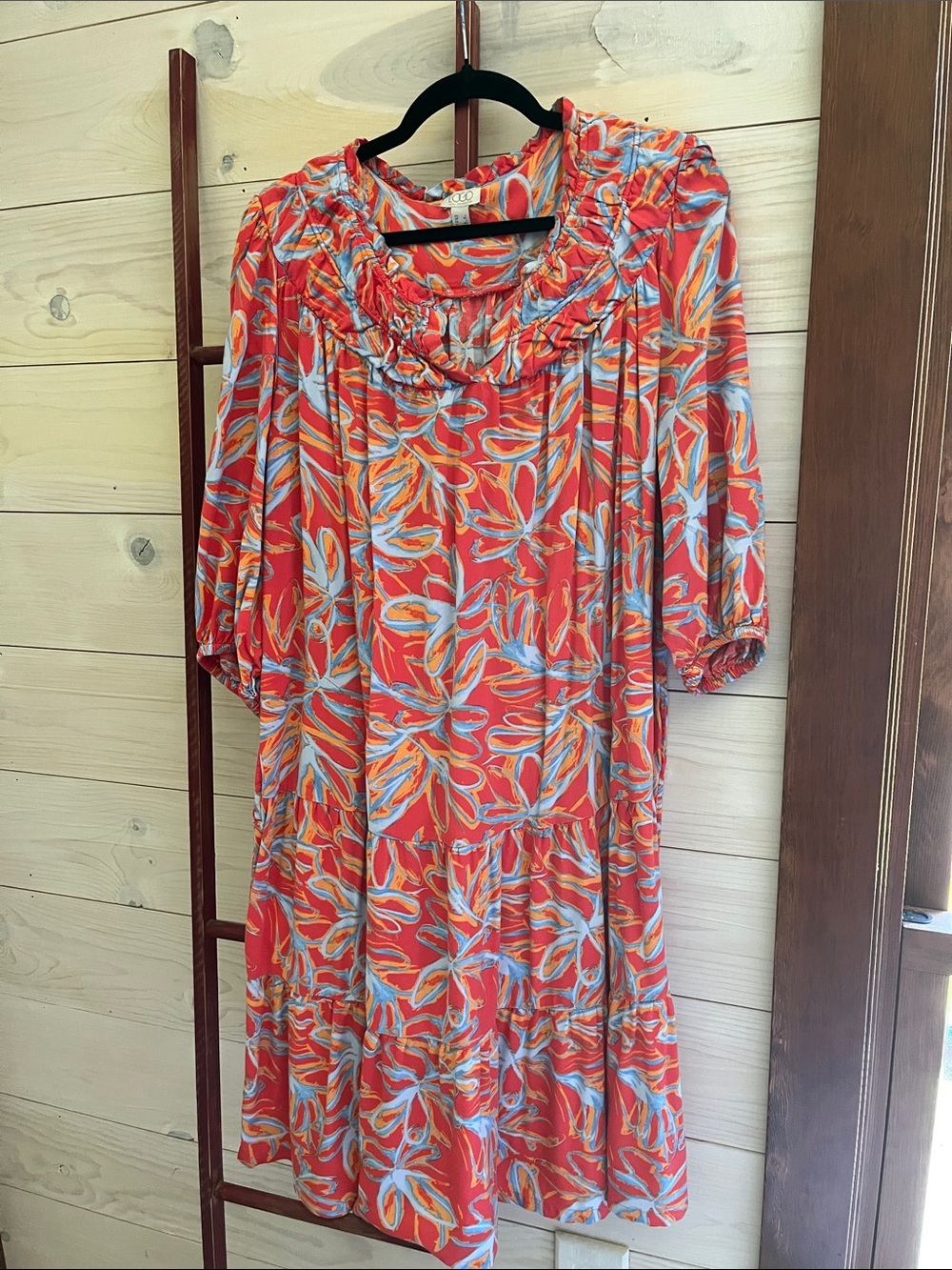 LOGO by Lori Goldstein Coral Floral Tiered Midi Dress